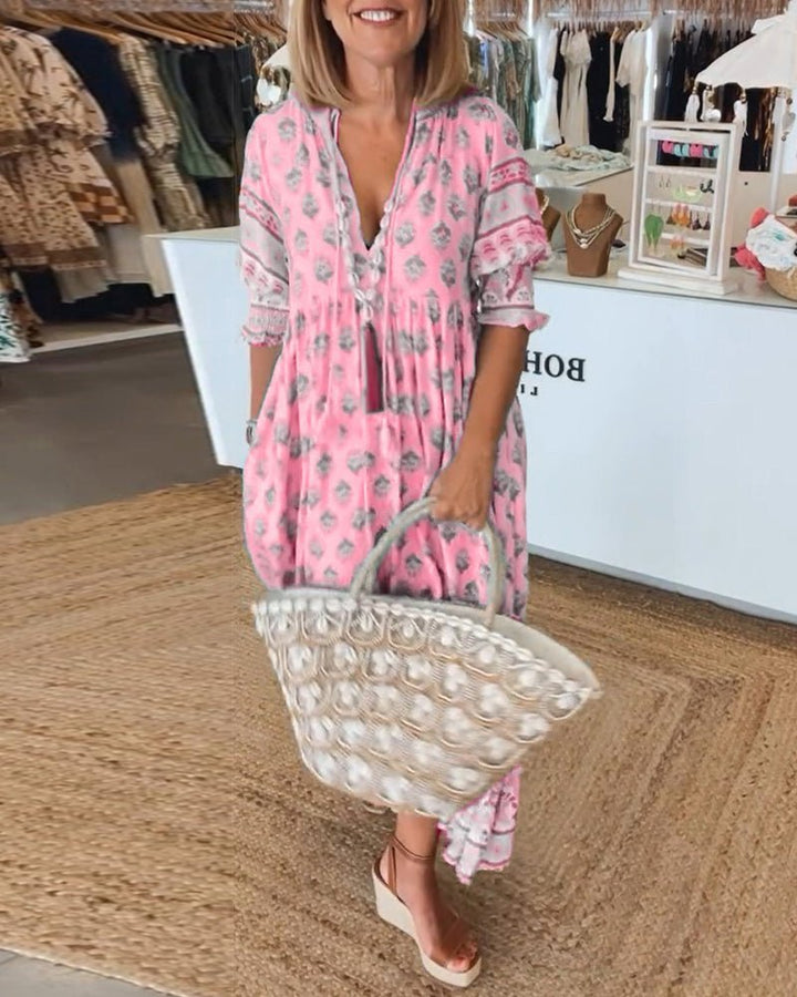 Apolline Vergnaud | Floral Tassel Tie V-Neck Maxi Dress
