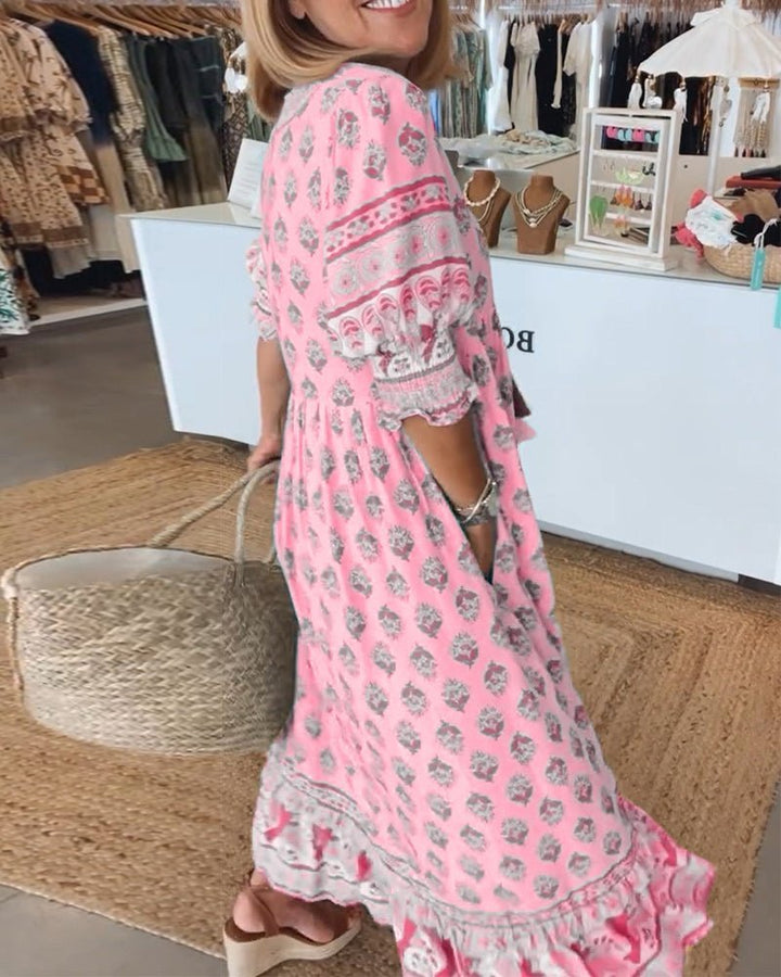 Apolline Vergnaud | Floral Tassel Tie V-Neck Maxi Dress