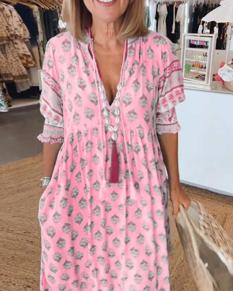 Apolline Vergnaud | Floral Tassel Tie V-Neck Maxi Dress
