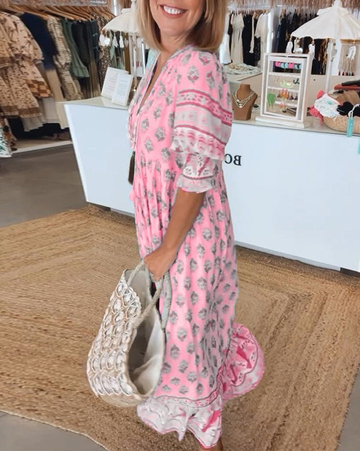 Apolline Vergnaud | Floral Tassel Tie V-Neck Maxi Dress