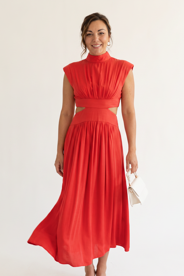 Woman wearing elegant maxi dress