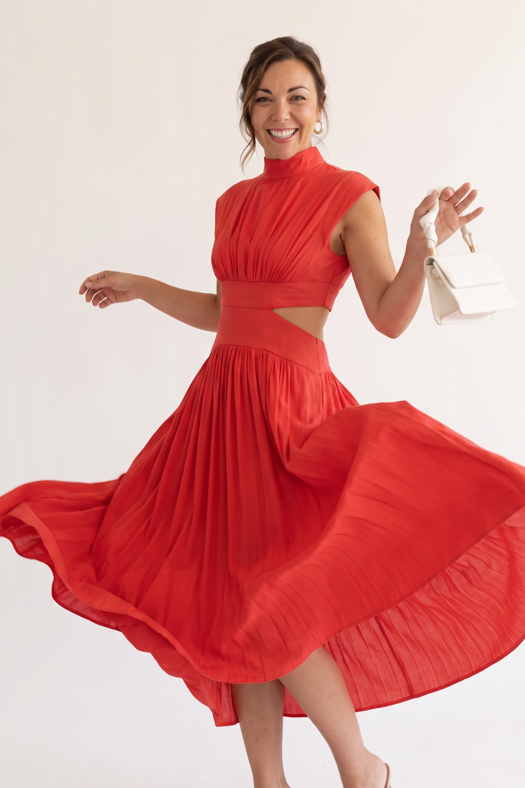Woman wearing elegant maxi dress