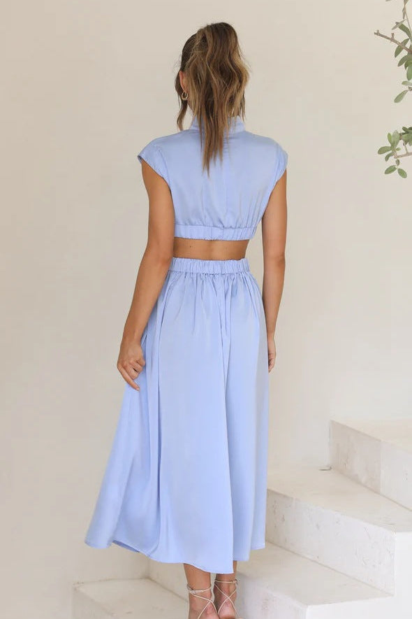 Woman wearing elegant maxi dress