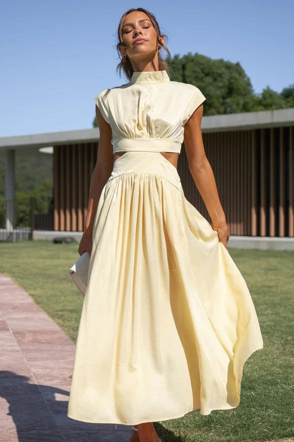 Woman wearing elegant maxi dress