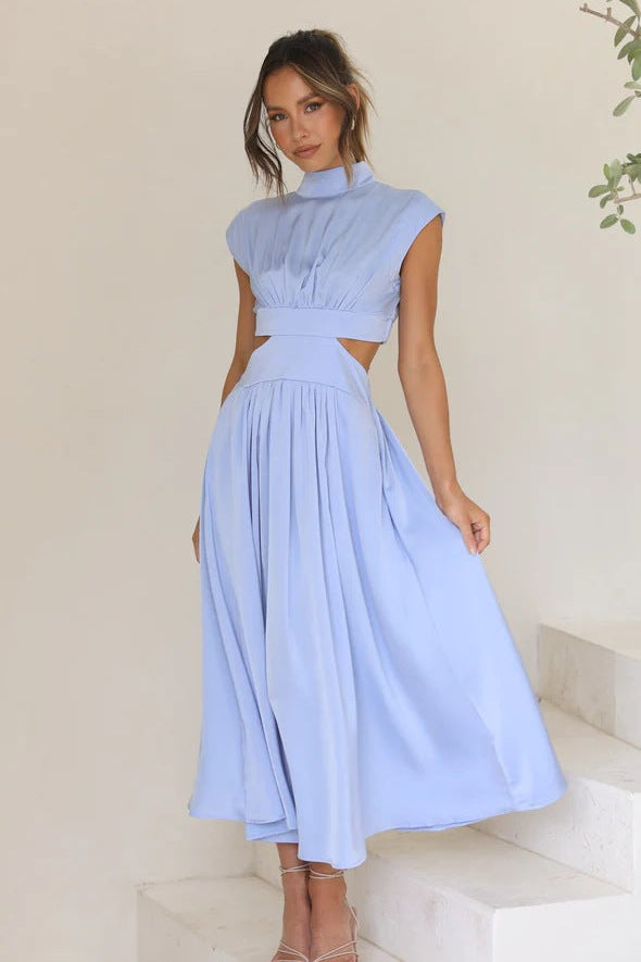 Woman wearing elegant maxi dress