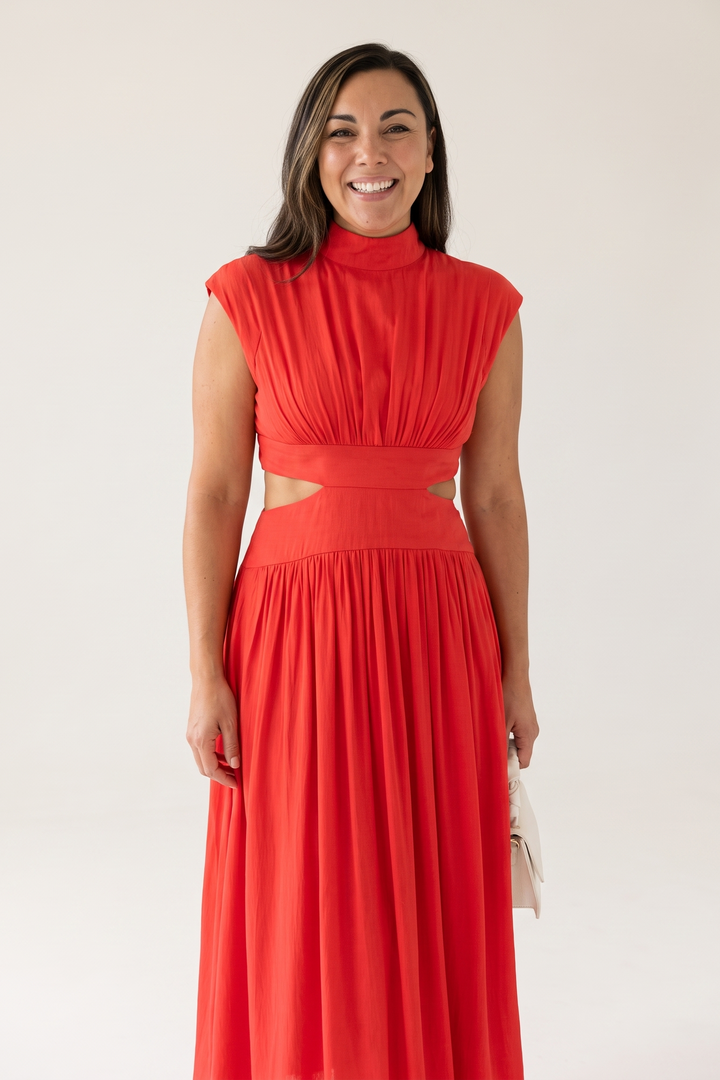Woman wearing elegant maxi dress
