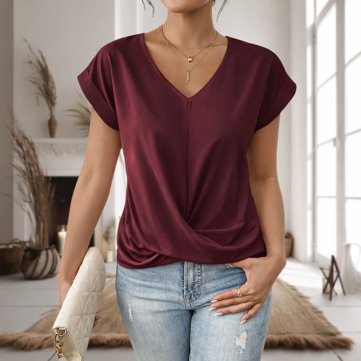 Alix Beaumarchais | Twist-Front V-Neck Tee - Image 1