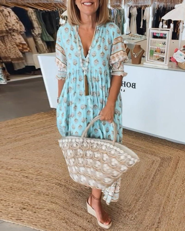 Apolline Vergnaud | Floral Tassel Tie V-Neck Maxi Dress - Image 1
