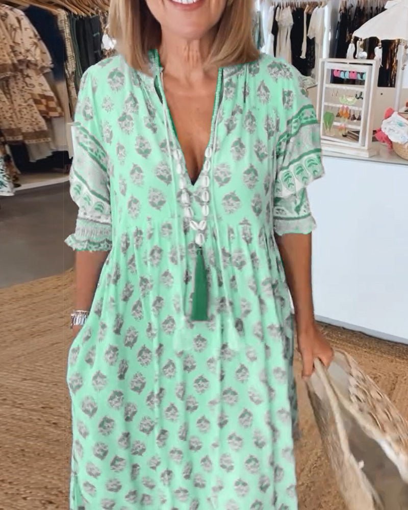 Apolline Vergnaud | Floral Tassel Tie V-Neck Maxi Dress - Image 7