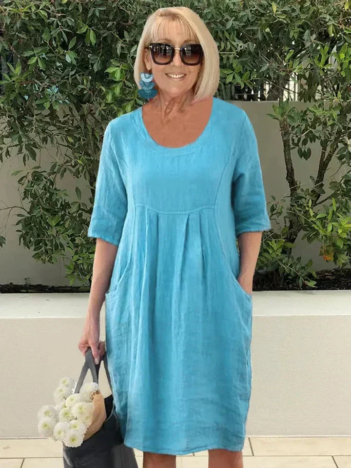Ariane Fontenoy | Linen-Look Pleated Pocket Dress - Image 1