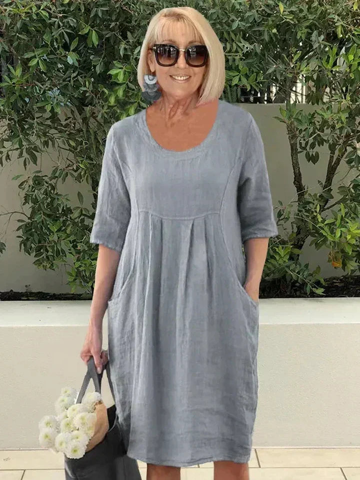 Ariane Fontenoy | Linen-Look Pleated Pocket Dress - Image 3