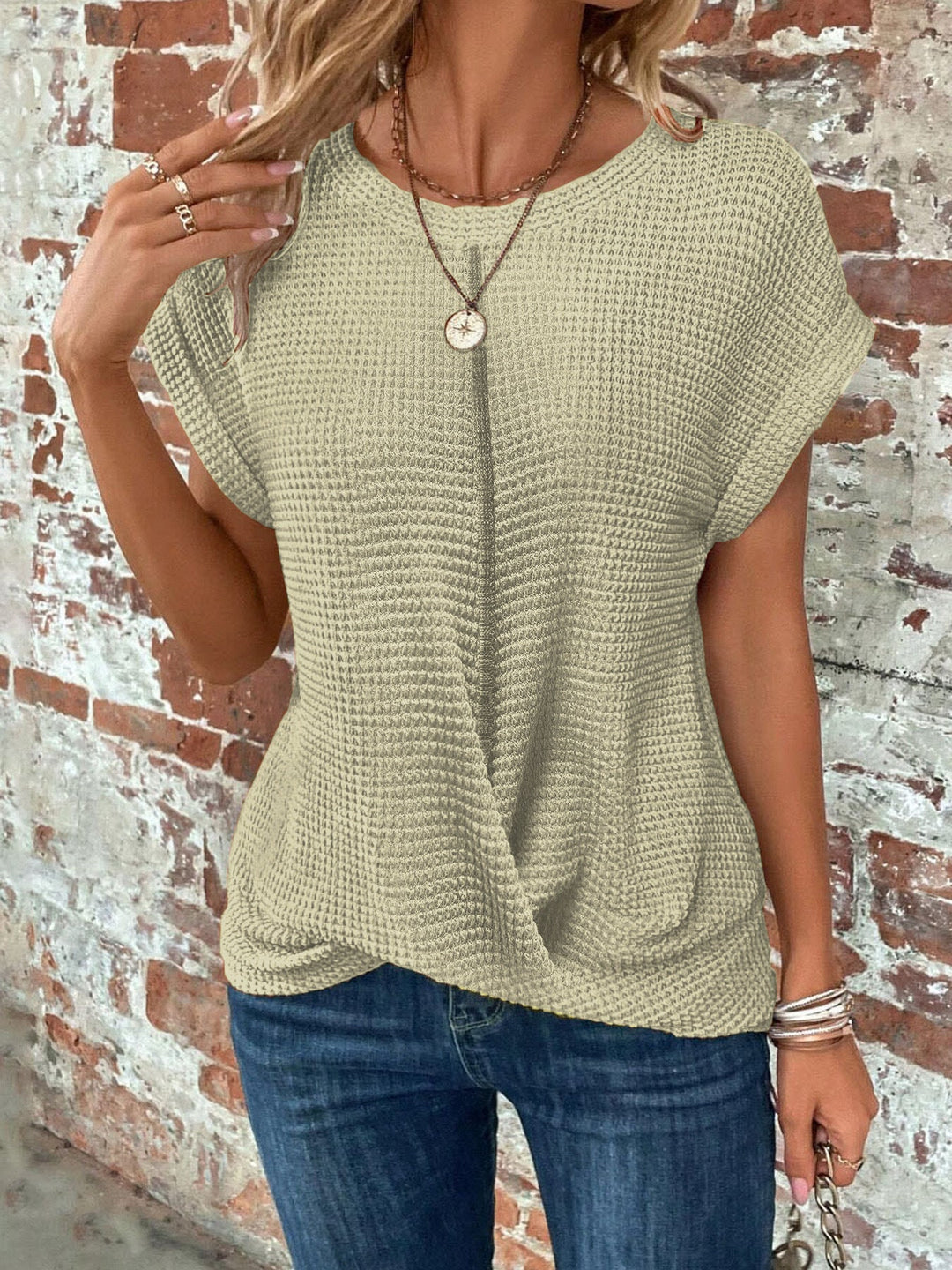 Berengere Costille | Waffle Knit Twist-Hem Tee - Image 7