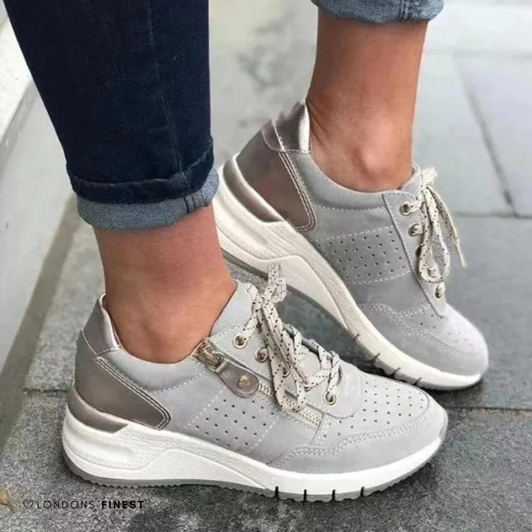 Blandine Fresnel | Metallic Trim Zip Wedge Sneakers - Image 1