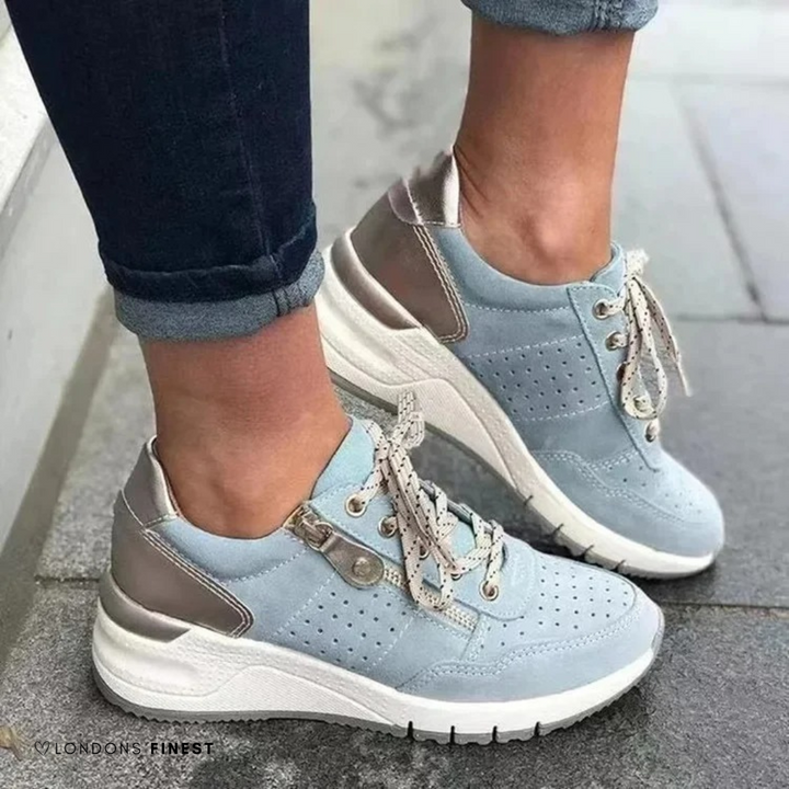 Blandine Fresnel | Metallic Trim Zip Wedge Sneakers - Image 2