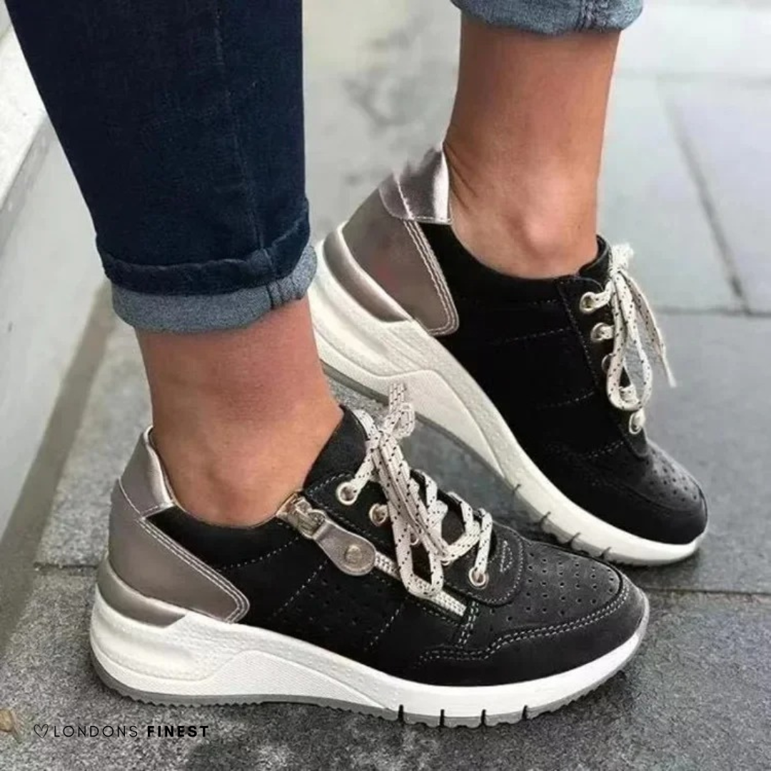 Blandine Fresnel | Metallic Trim Zip Wedge Sneakers - Image 4