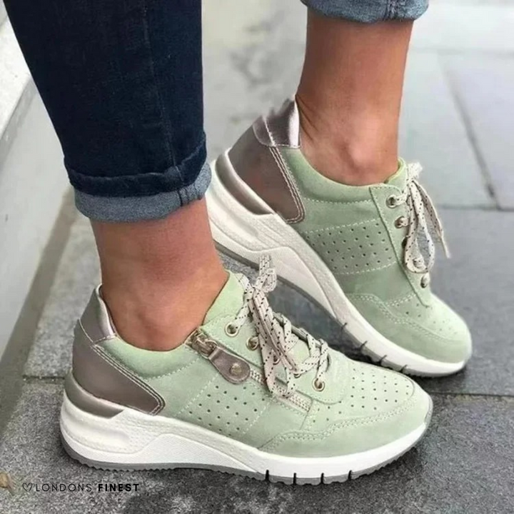 Blandine Fresnel | Metallic Trim Zip Wedge Sneakers - Image 5