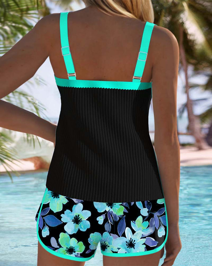 Camelia Auriol | Ribbed Tankini Set with Floral Shorts - Image 11