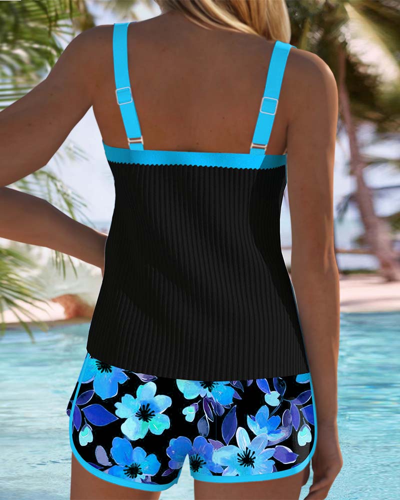 Camelia Auriol | Ribbed Tankini Set with Floral Shorts - Image 13
