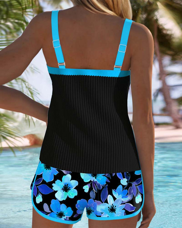 Camelia Auriol | Ribbed Tankini Set with Floral Shorts - Image 13