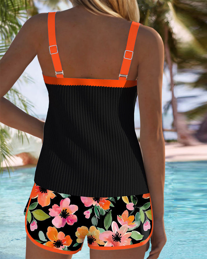 Camelia Auriol | Ribbed Tankini Set with Floral Shorts - Image 2
