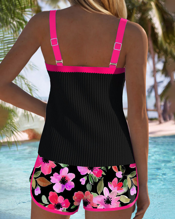 Camelia Auriol | Ribbed Tankini Set with Floral Shorts - Image 5