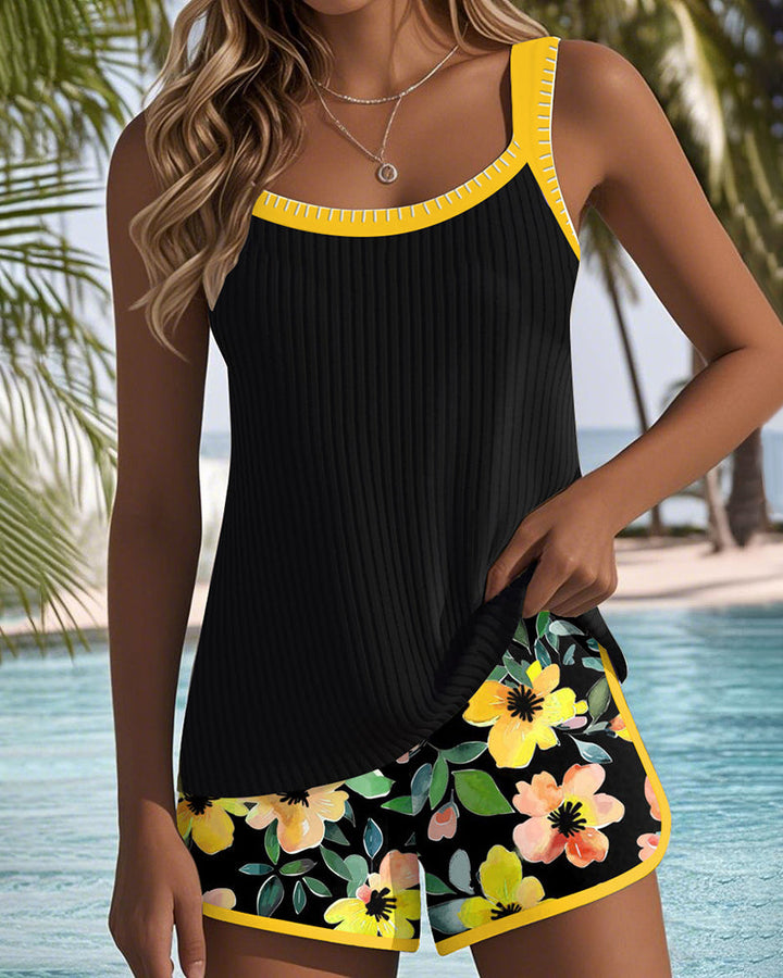 Camelia Auriol | Ribbed Tankini Set with Floral Shorts - Image 7