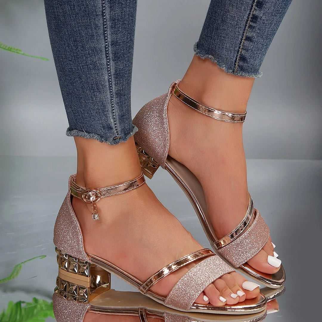 Celestine Aubourg | Glitter Ankle Strap Block Heel Sandals - Image 1