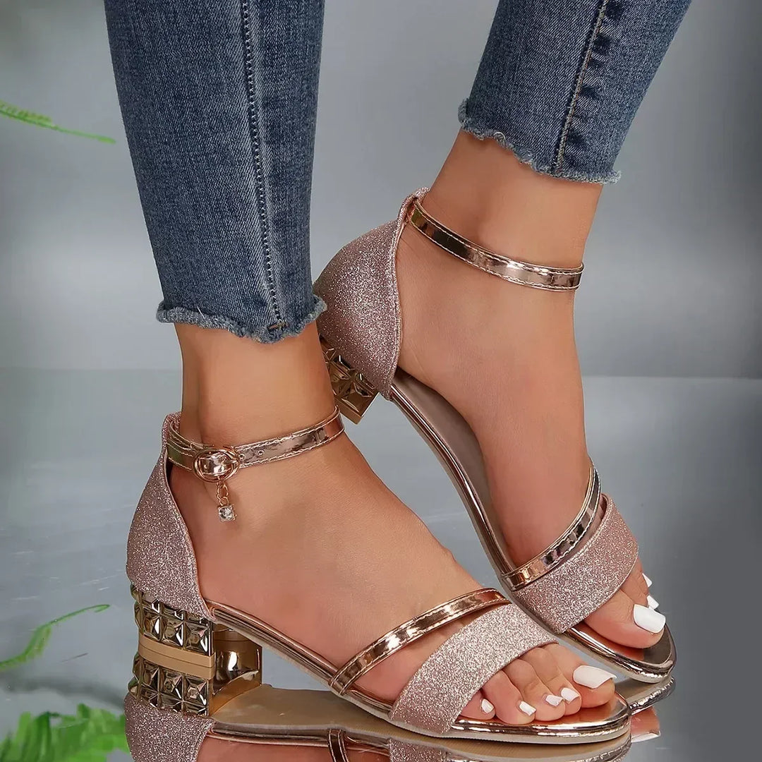 Celestine Aubourg | Glitter Ankle Strap Block Heel Sandals - Image 2