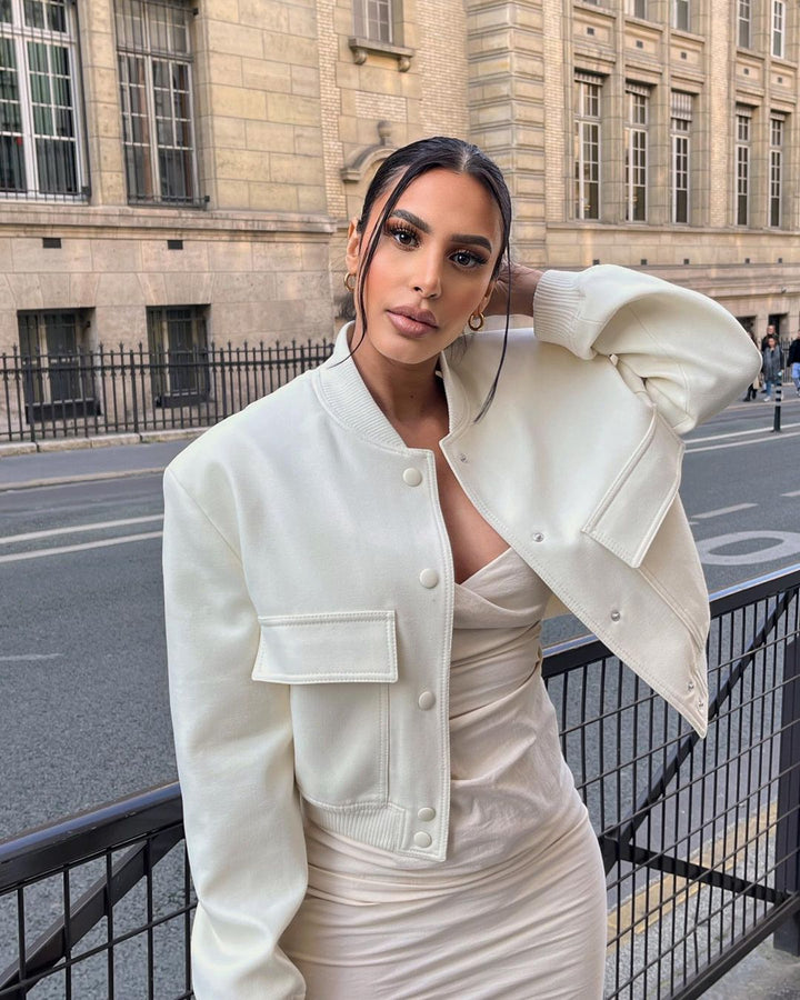 Celestine Aubry | Cropped Snap-Button Bomber Jacket - Image 2