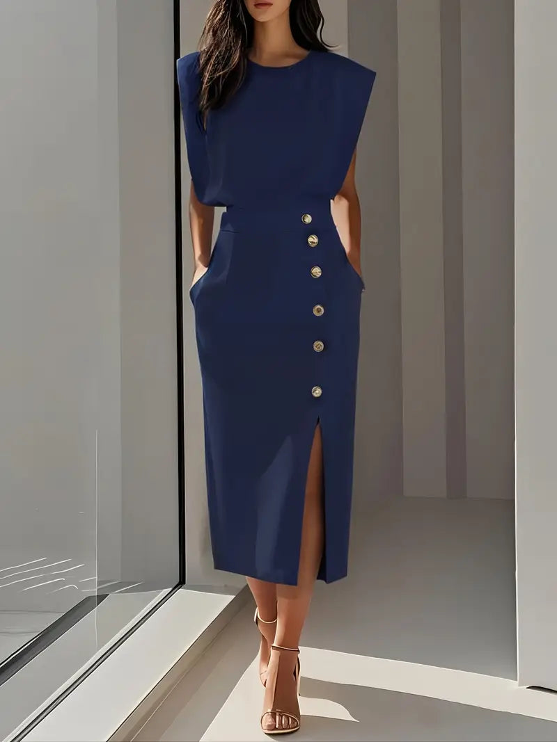 Cosette Delrieu | Belted Button-Front Midi Dress - Image 3