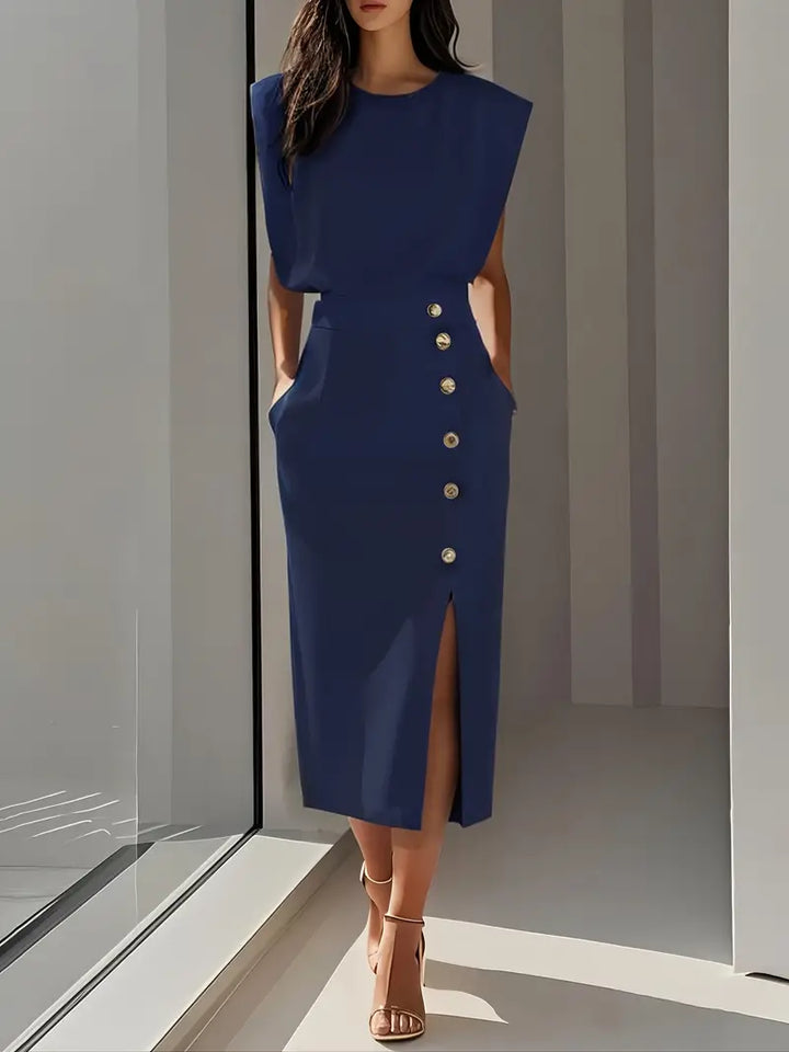 Cosette Delrieu | Belted Button-Front Midi Dress - Image 3