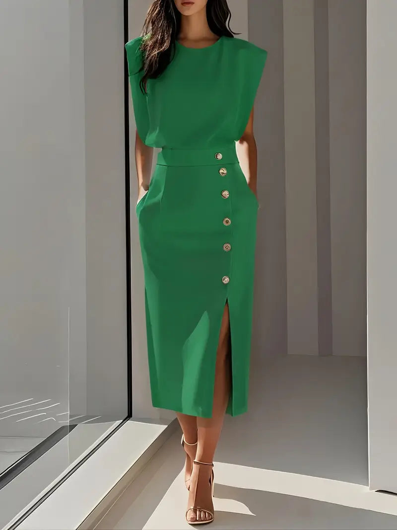 Cosette Delrieu | Belted Button-Front Midi Dress - Image 5