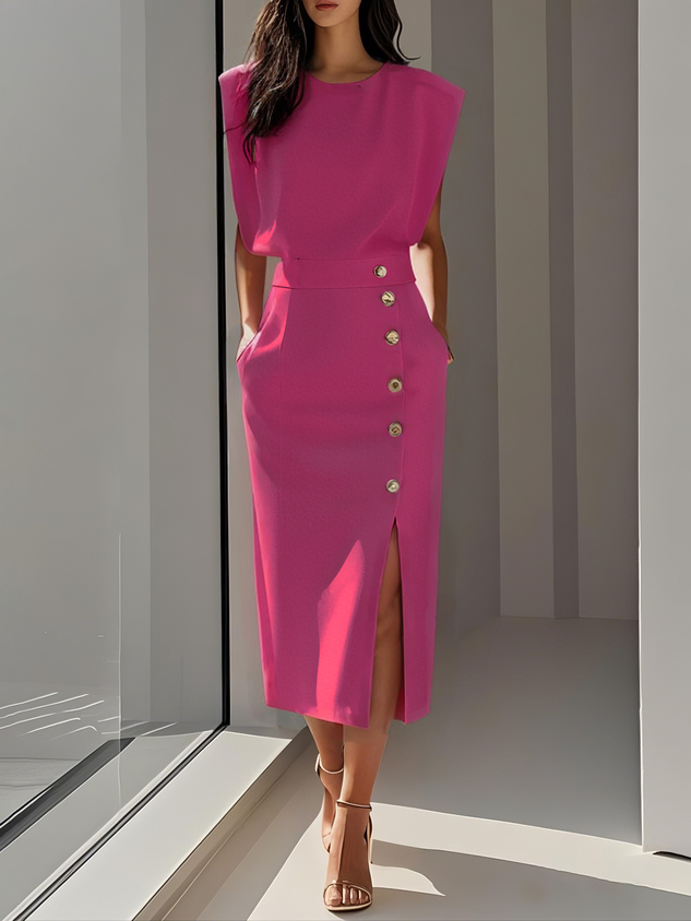 Cosette Delrieu | Belted Button-Front Midi Dress - Image 8