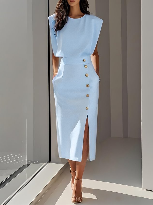 Cosette Delrieu | Belted Button-Front Midi Dress - Image 9