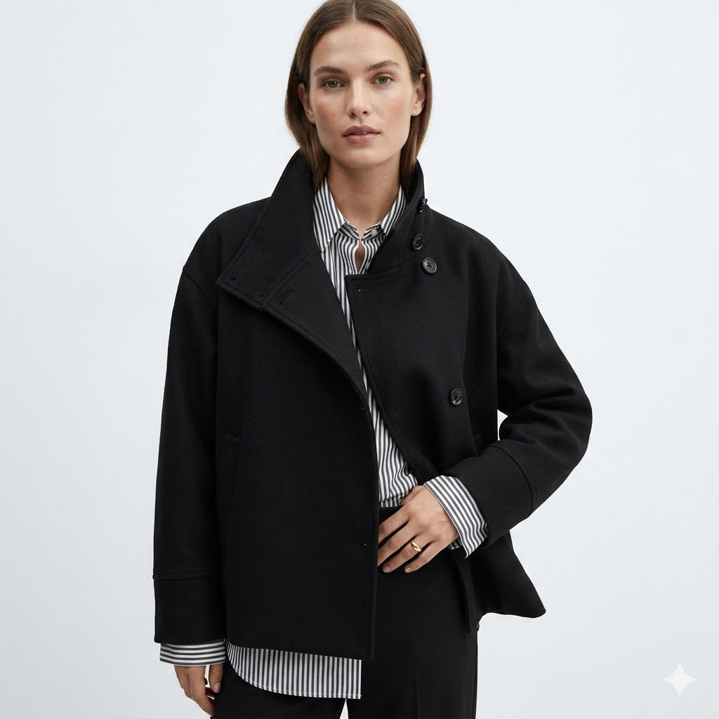 Delphine Sarran | Funnel Collar Short Wool Coat - Image 1