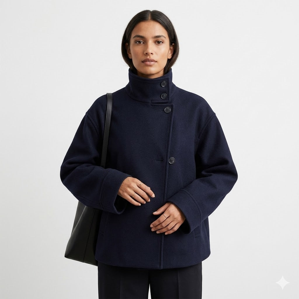 Delphine Sarran | Funnel Collar Short Wool Coat - Image 5