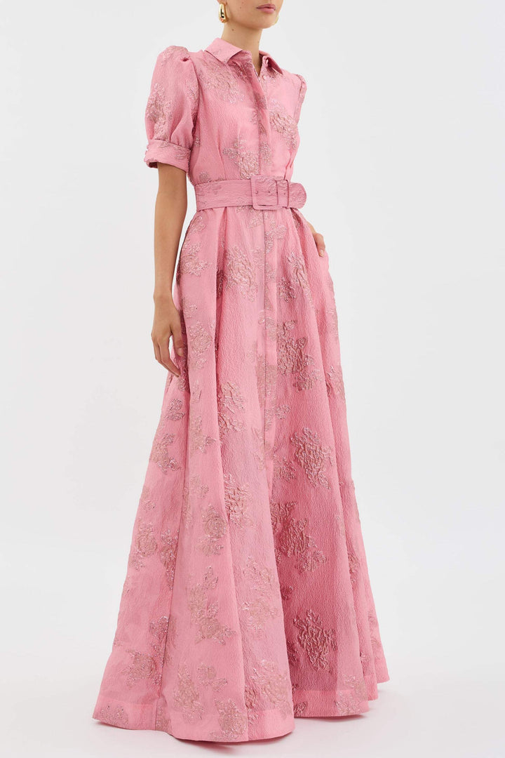 Elodie Castellane | Floral Jacquard Belted Shirt Maxi Dress - Image 3