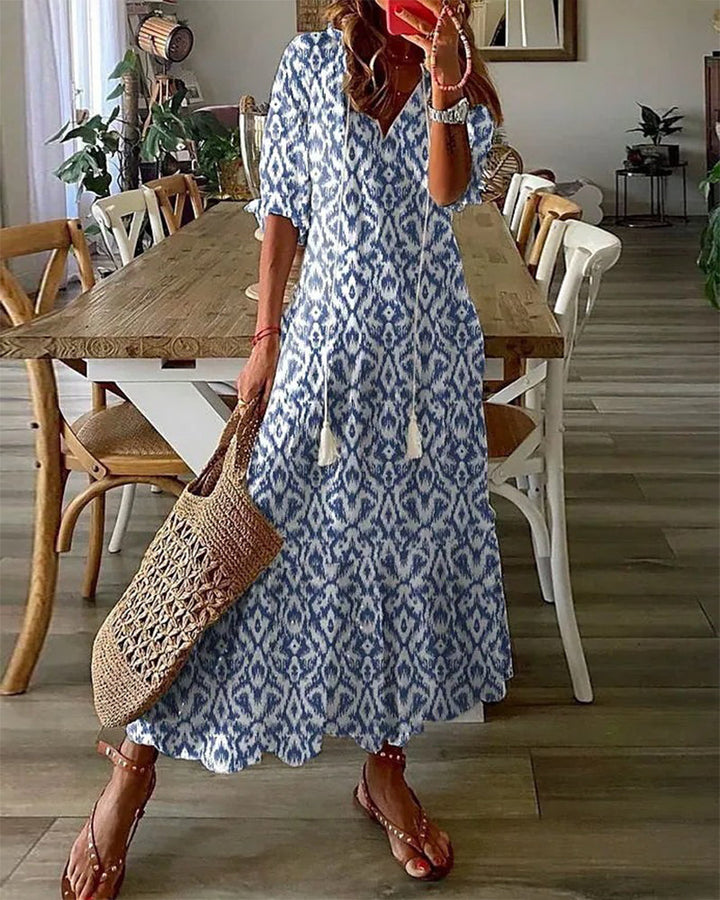 Emmeline Rastoin | Boho Ikat Print V-Neck Maxi Dress - Image 1