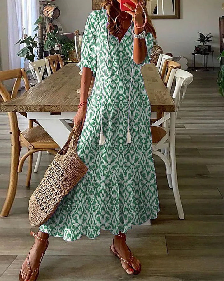 Emmeline Rastoin | Boho Ikat Print V-Neck Maxi Dress - Image 2
