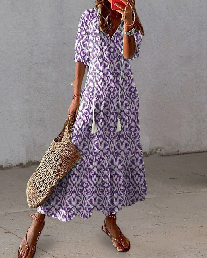 Emmeline Rastoin | Boho Ikat Print V-Neck Maxi Dress - Image 3
