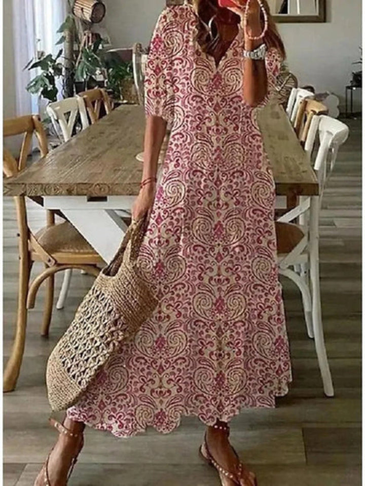 Emmeline Rastoin | Boho Ikat Print V-Neck Maxi Dress - Image 4
