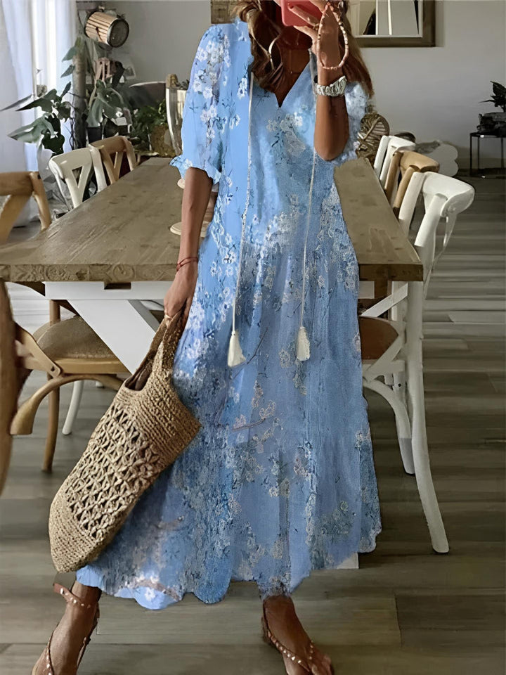 Emmeline Rastoin | Boho Ikat Print V-Neck Maxi Dress - Image 5