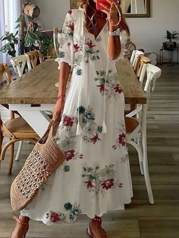 Emmeline Rastoin | Boho Ikat Print V-Neck Maxi Dress - Image 6