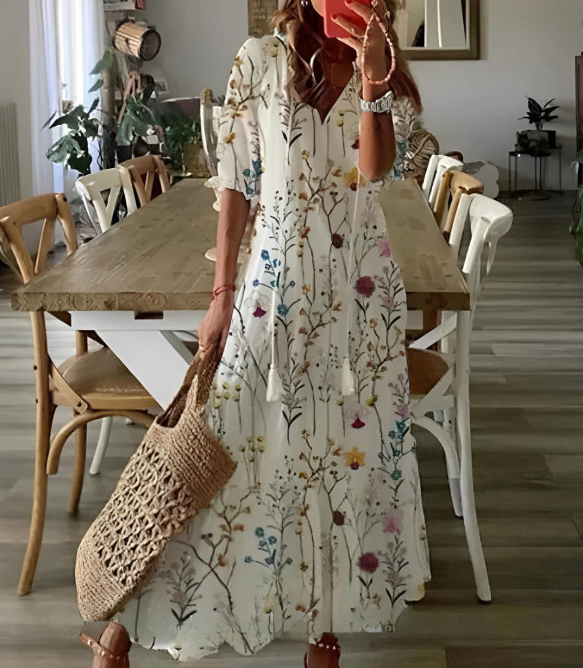 Emmeline Rastoin | Boho Ikat Print V-Neck Maxi Dress - Image 7