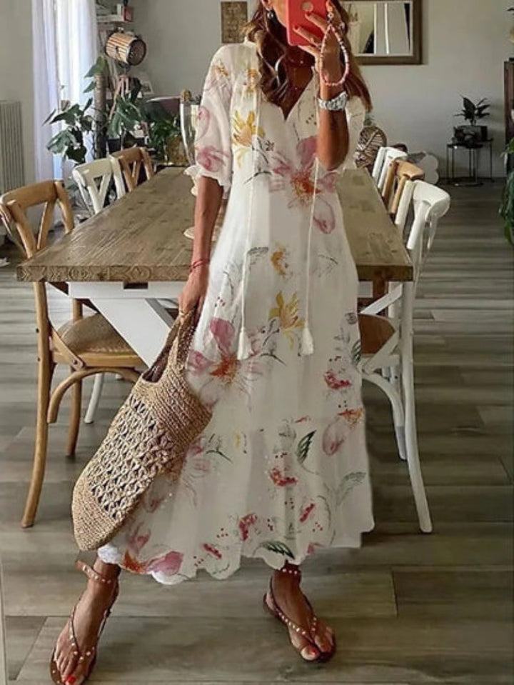 Emmeline Rastoin | Boho Ikat Print V-Neck Maxi Dress - Image 8