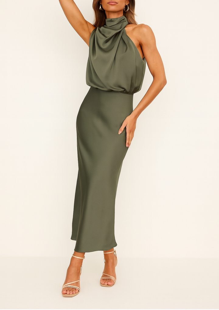 Woman wearing satin midi dress