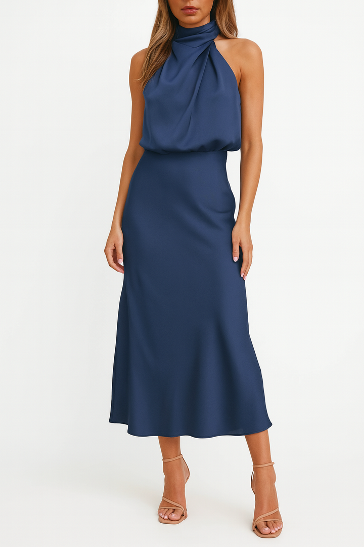 Woman wearing satin midi dress