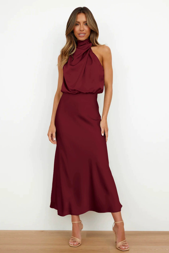 Woman wearing satin midi dress