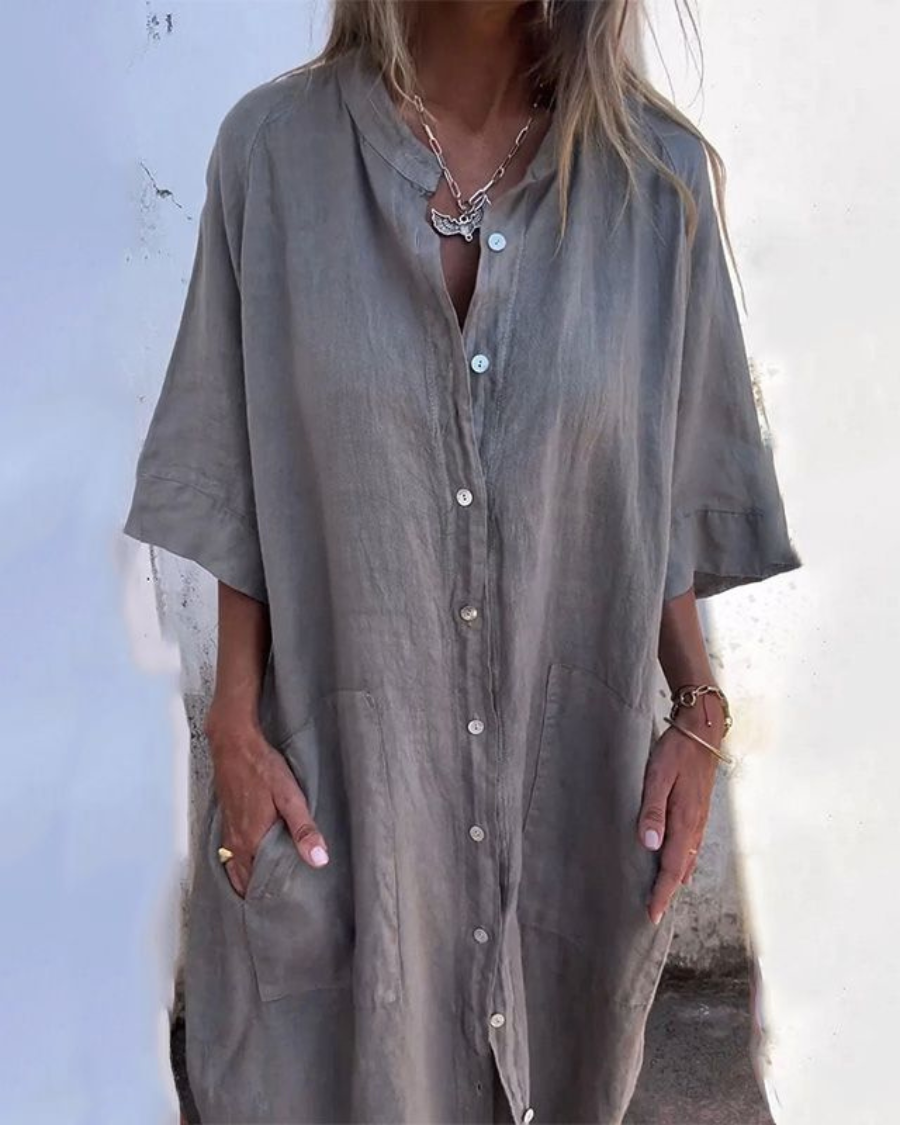 Garance Thiebaud | Oversized Linen-Look Button-Front Shirt Dress - Image 1