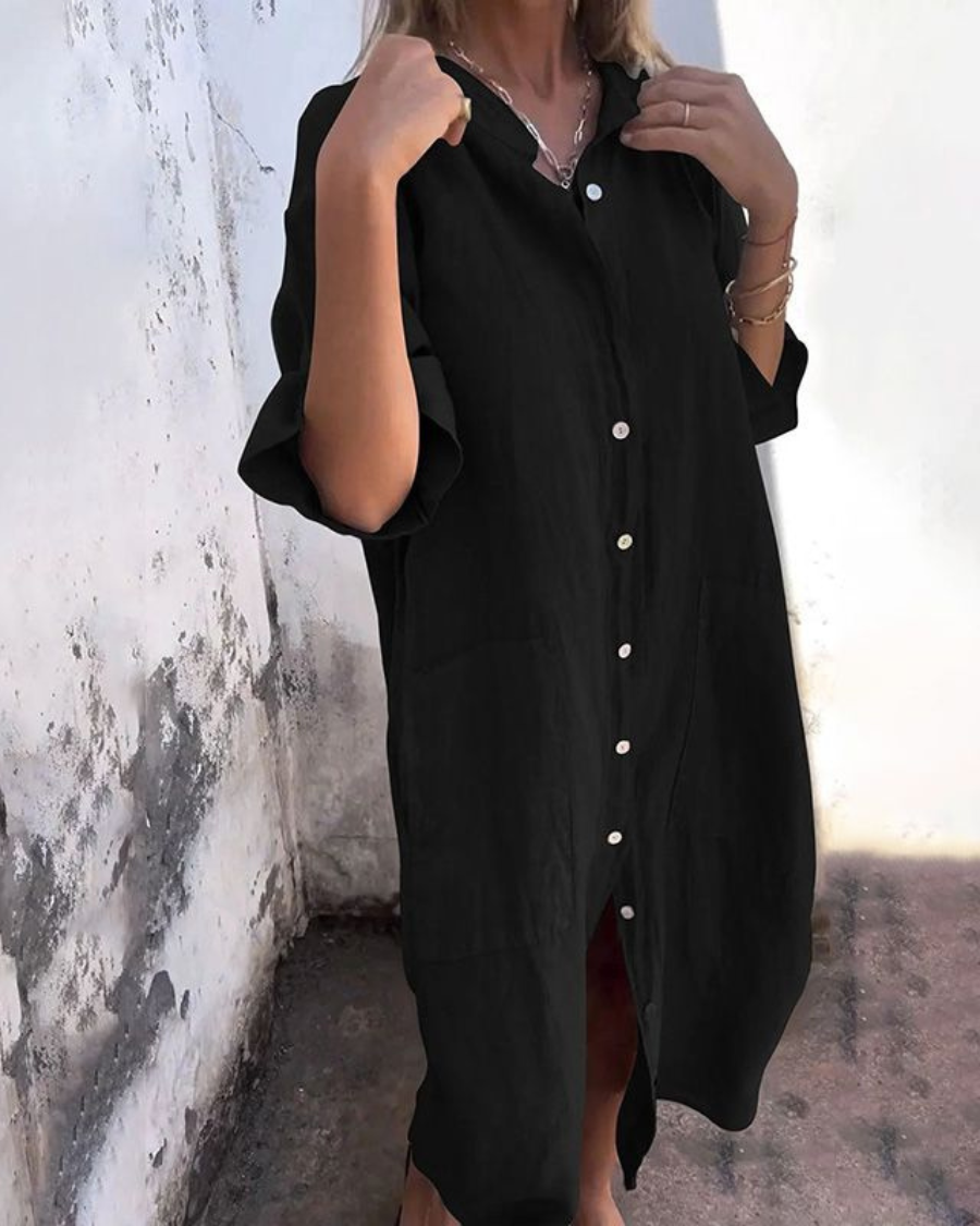 Garance Thiebaud | Oversized Linen-Look Button-Front Shirt Dress - Image 2